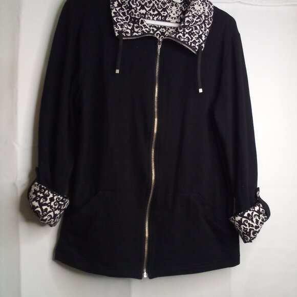 Weekends by Chico's Jacket Women 2 L Full Zip Pockets Roll Tab Sleeve Black - Picture 3 of 16